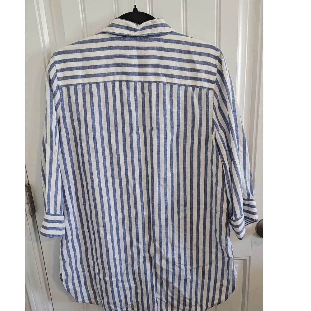 Women Size tag 1.5 US‎ 10 Chico's Blue White Striped Linen Button Down Shirt - Picture 8 of 16